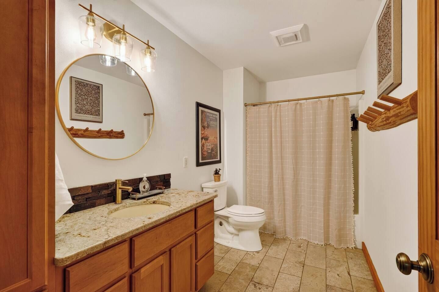 Shower, jetted tub, towels, soap