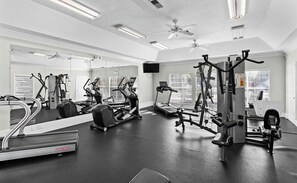 Fitness facility - Bright, coastal-chic 2BR/2BA retreat mins from the beach! Features a fully stocked kitchen, plush queen bed, cozy second bedroom, and 2 full baths. Enjoy access to the community pool and fitness center. Near Destin Harbor, shopping, and dining! (Destin)