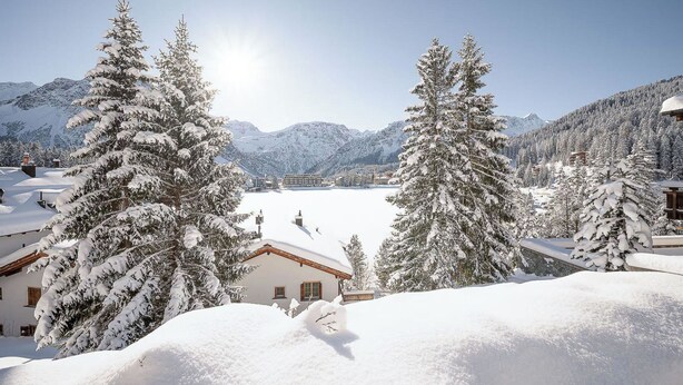 A snow-covered mountain landscape with buildings and trees. - Alexandra 120 by Arosa Vacations Appartement/Fewo, Dusche und Bad, WC, 2-Bettwoh by Interhome (Arosa)
