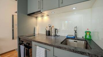 Fridge, oven, dishwasher, cookware/dishes/utensils