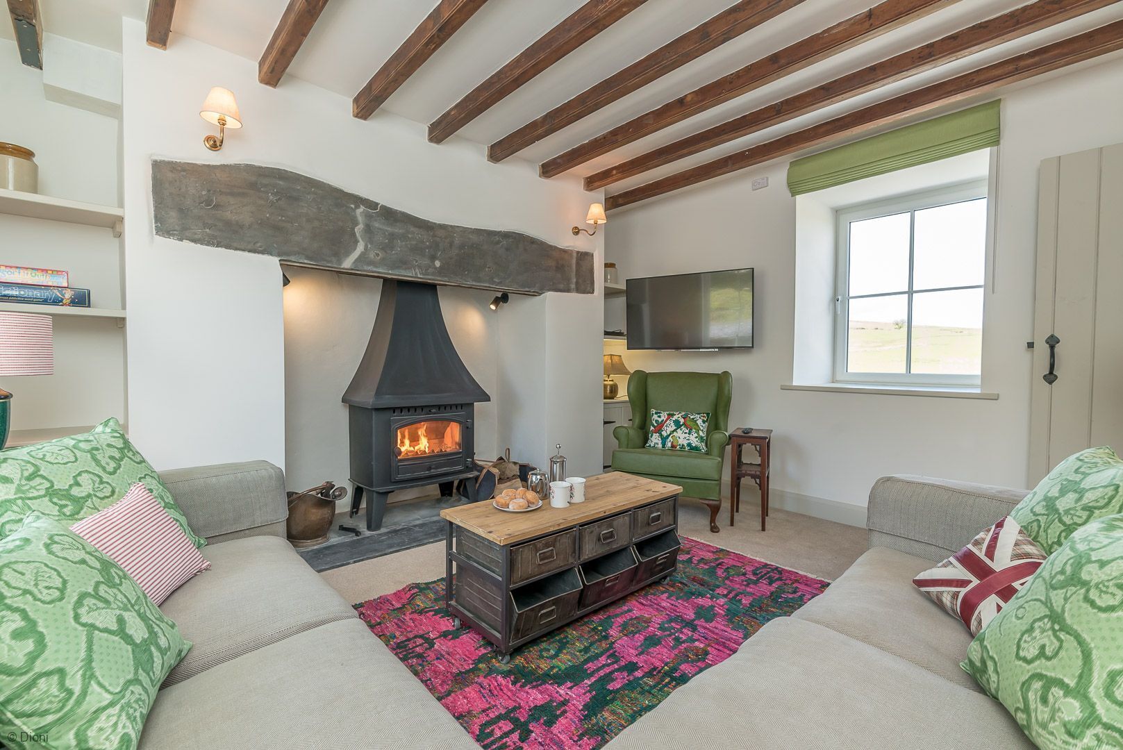 TV, fireplace