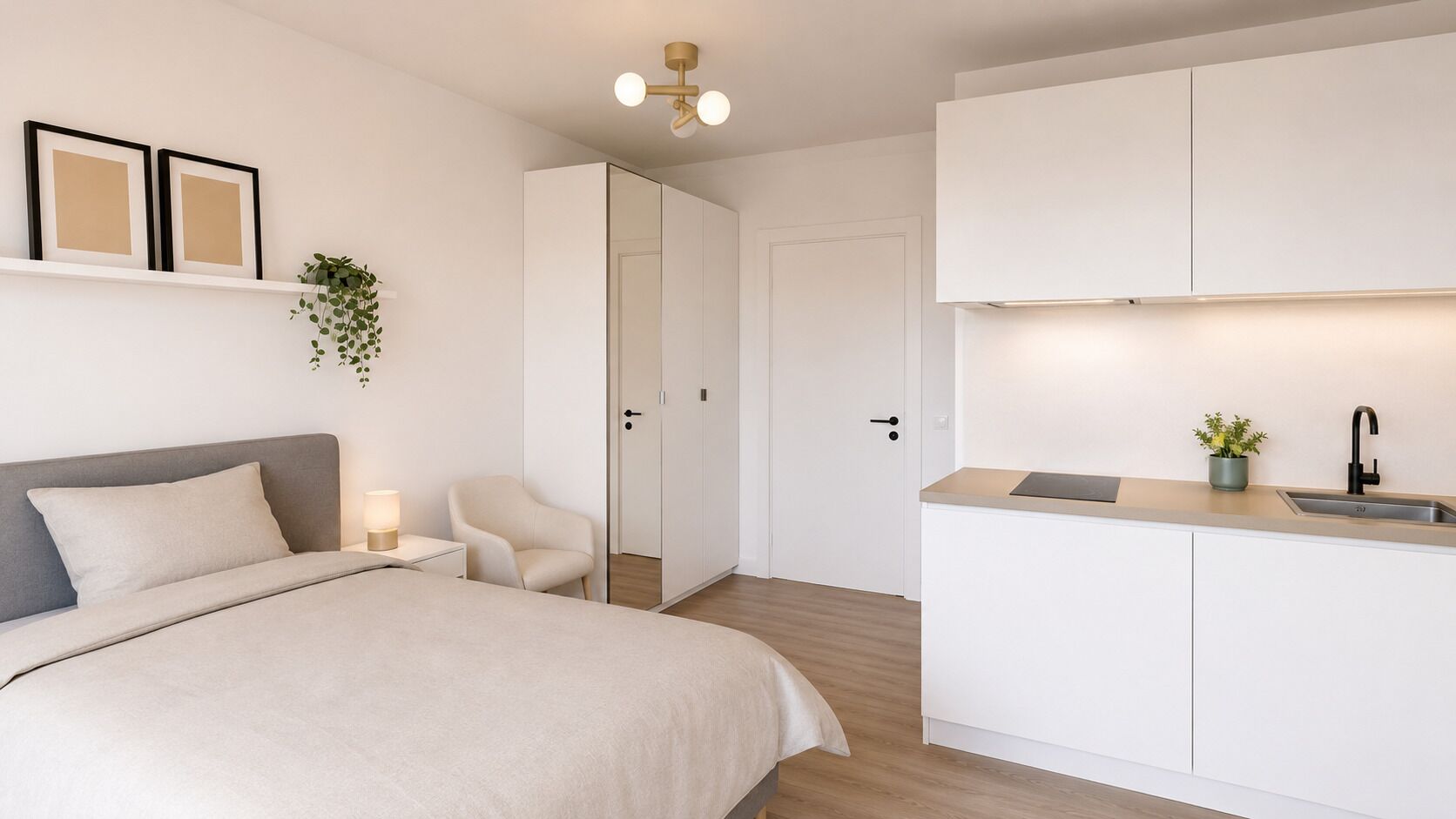 Basic-Apartment | Schreibtisch, Verdunkelungsvorhänge, kostenloses WLAN, Bettwäsche