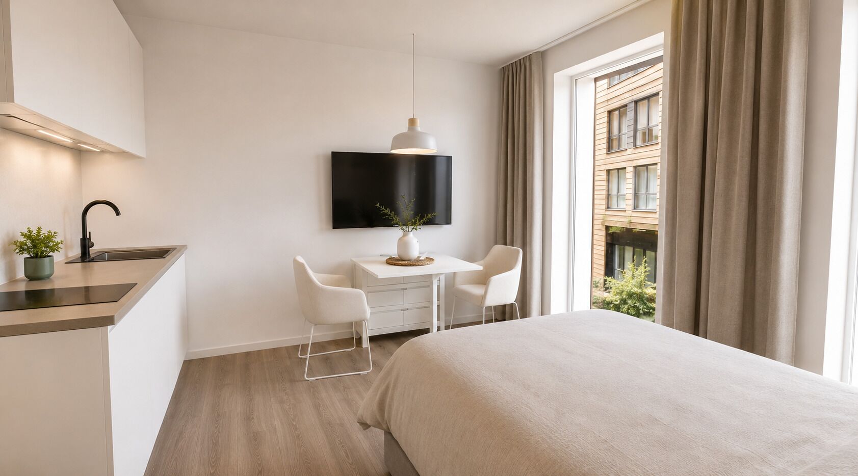 Basic Apartment | Desk, blackout drapes, WiFi (free), bed sheets