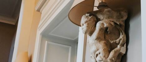 Wall-mounted sconces with a unique, textured design.
