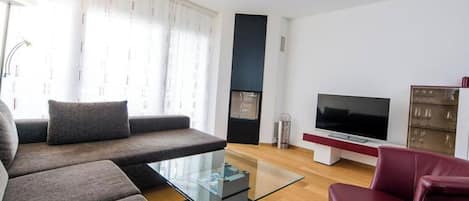 Una chimenea, un reproductor de DVD