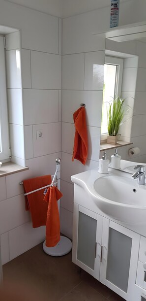 Dusche, Haartrockner, Handtücher