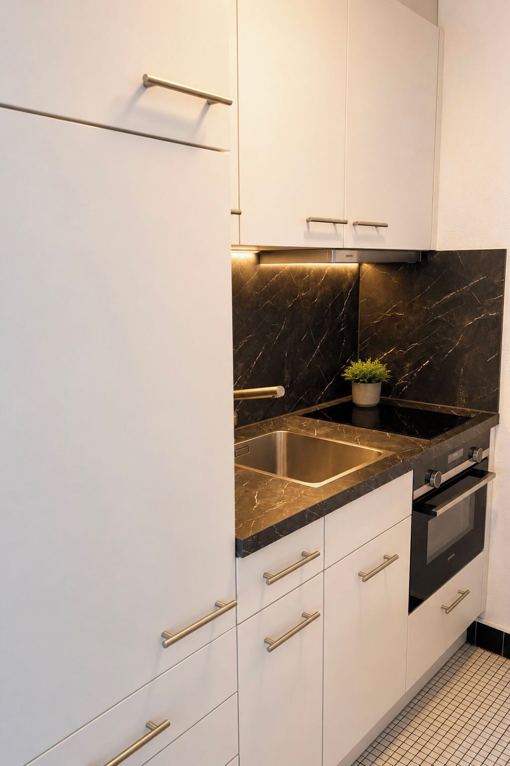Fridge, microwave, cookware/dishes/utensils