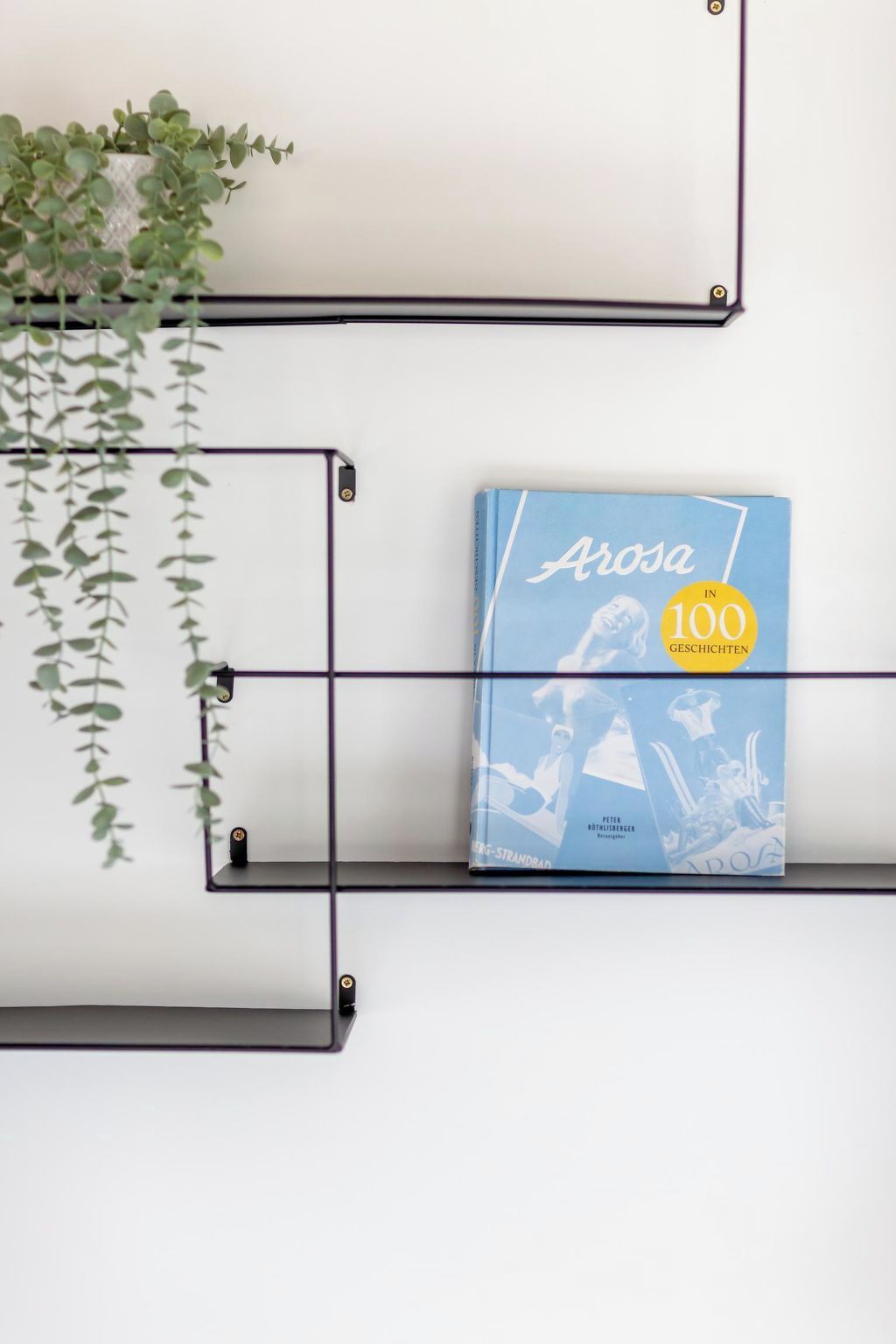 Un libro intitolato 'Arosa in 100 Geschichten' su una mensola.