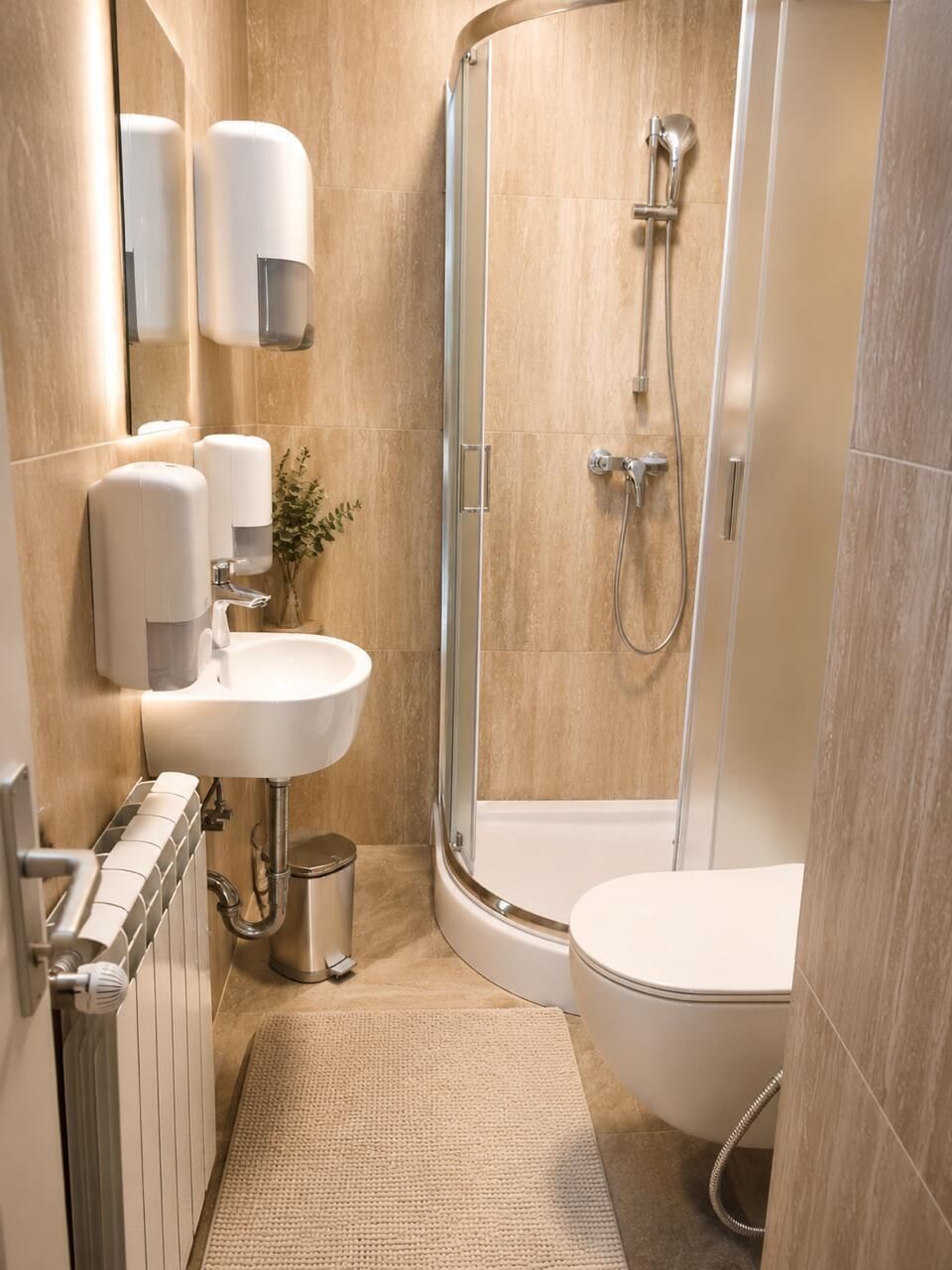 Shower, towels, toilet paper