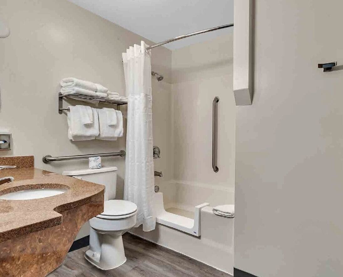 Single Room, 1 King Bed, Accessible Bathtub, Non Smoking | Bathroom | Combined shower/tub, free toiletries, hair dryer, towels