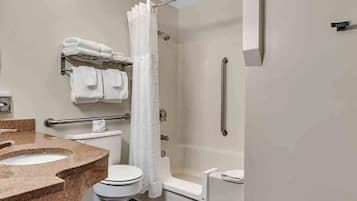 Single Room, 1 King Bed, Accessible Bathtub, Non Smoking | Bathroom | Combined shower/tub, free toiletries, hair dryer, towels