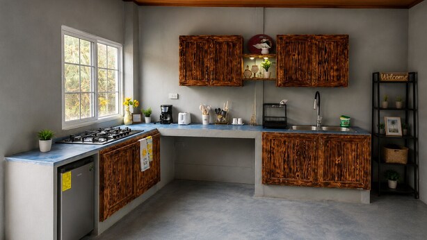 A kitchen with wooden cabinets, a gas stove, a sink, and a window.