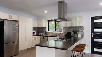 Fridge, microwave, oven, toaster