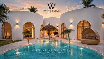Outdoor pool, pool umbrellas, pool loungers