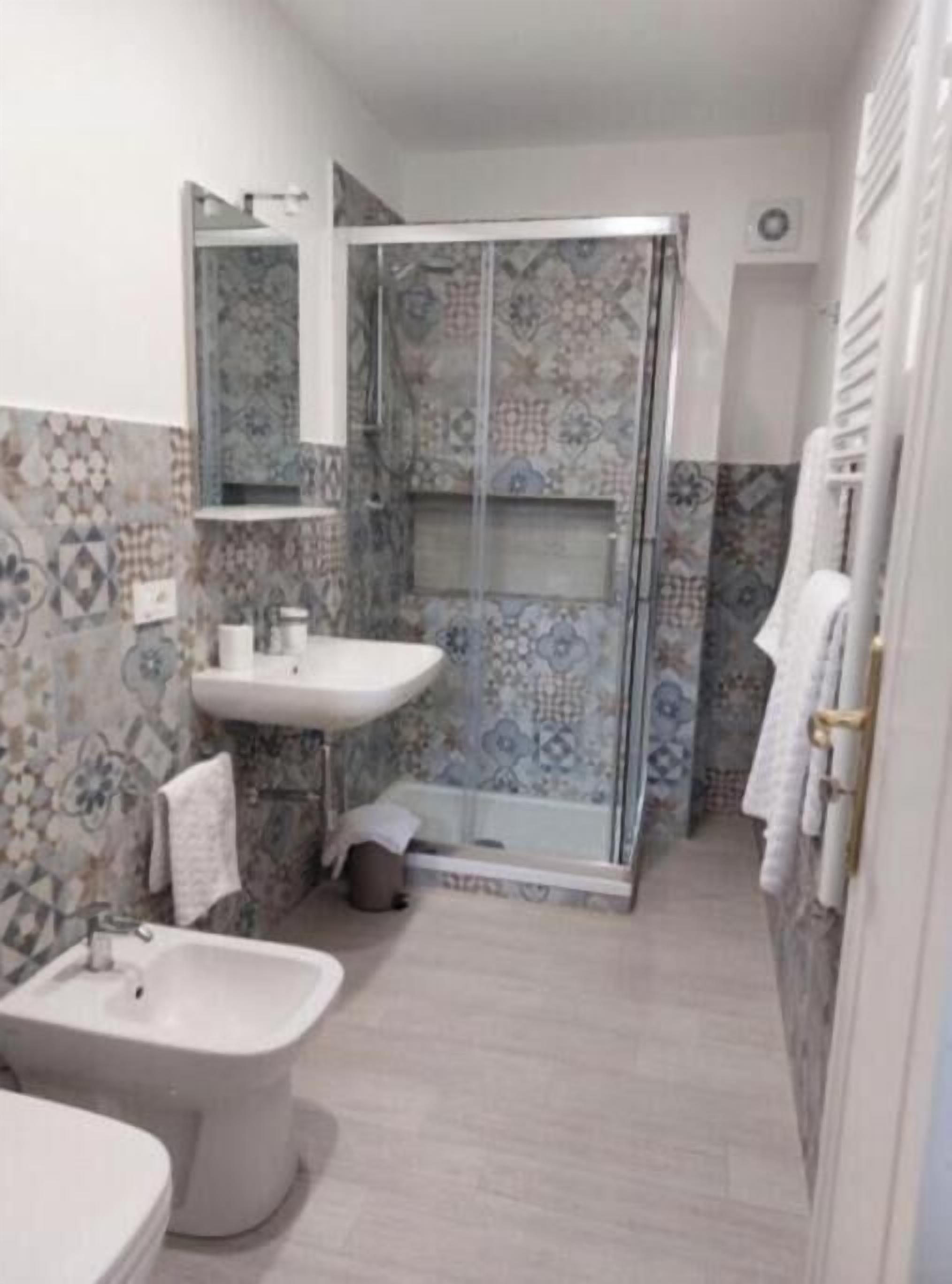 Douche, sèche-cheveux, bidet, serviettes fournies