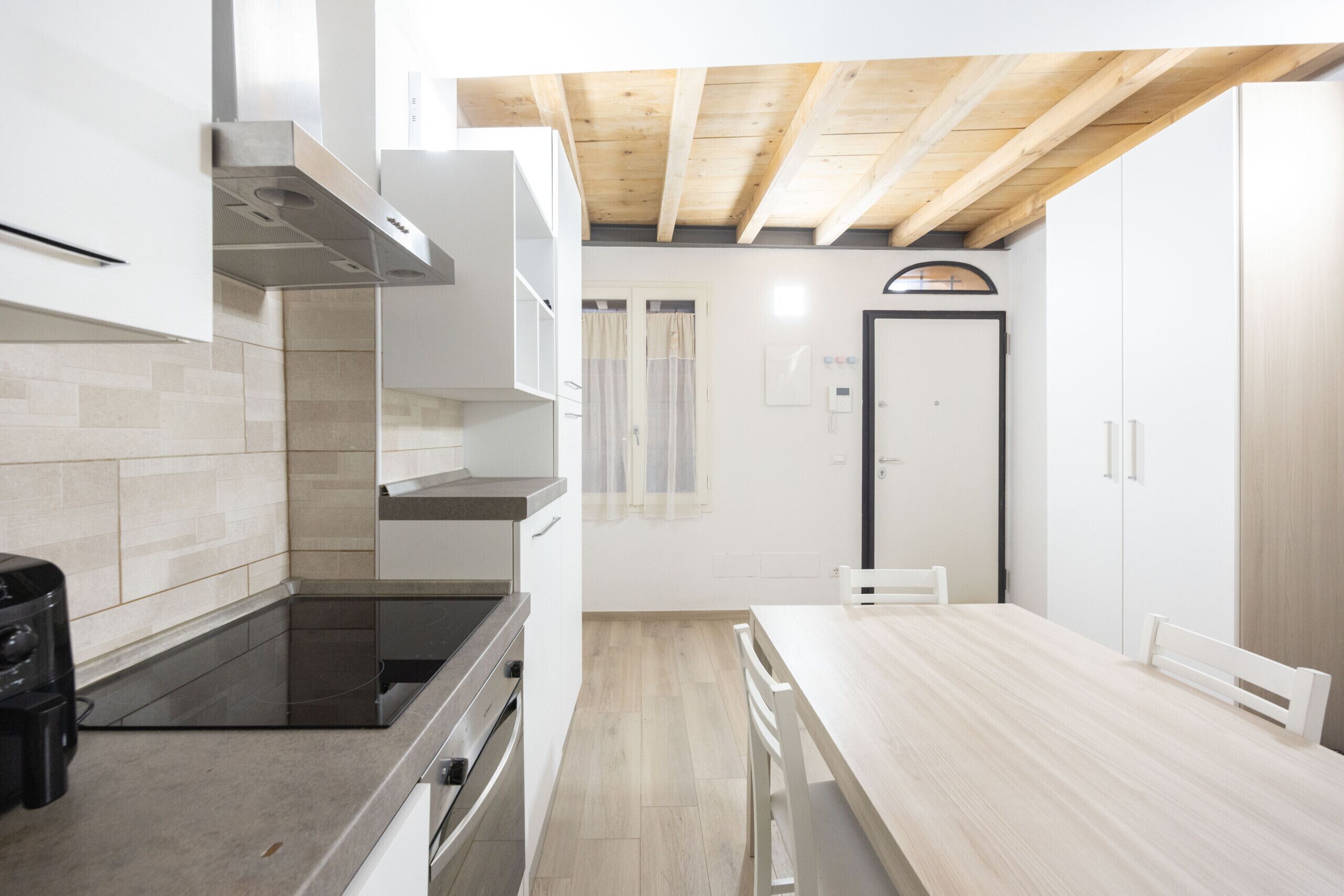 Fridge, oven, electric kettle, cookware/dishes/utensils