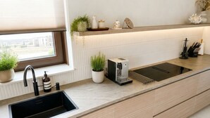 Coffee/tea maker, fridge, microwave, oven - Waterfront villa with a jacuzzi and sauna (Leimuiden)