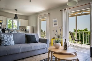 Villa Deluxe, balcón, vistas al mar | Zona de estar