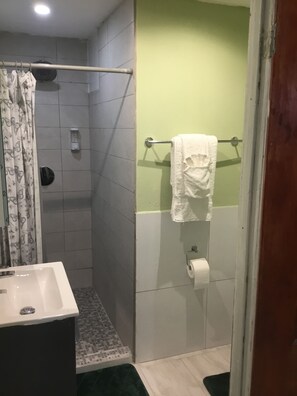 Dusche, Handtücher, Seife, Toilettenpapier
