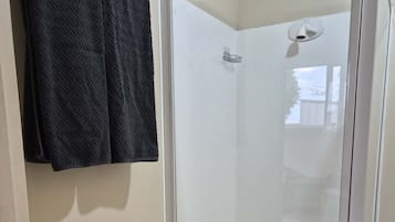 Shower, towels, toilet paper