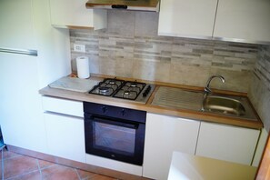 A compact kitchen with a gas stove, oven, and sink. - Vacation Home in Castelfiorentino with 1 bedrooms sleeps 4 (Castelfiorentino)