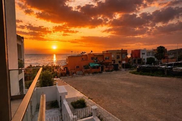 Private Ocean-view balcony 2 with breathtaking sunset over the coastal neighborhood
