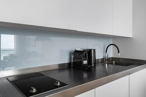Coffee/tea maker, fridge, microwave, stovetop - Modern 2BR Steps to Beach by HolyGuest (Tel Aviv-Yafo)