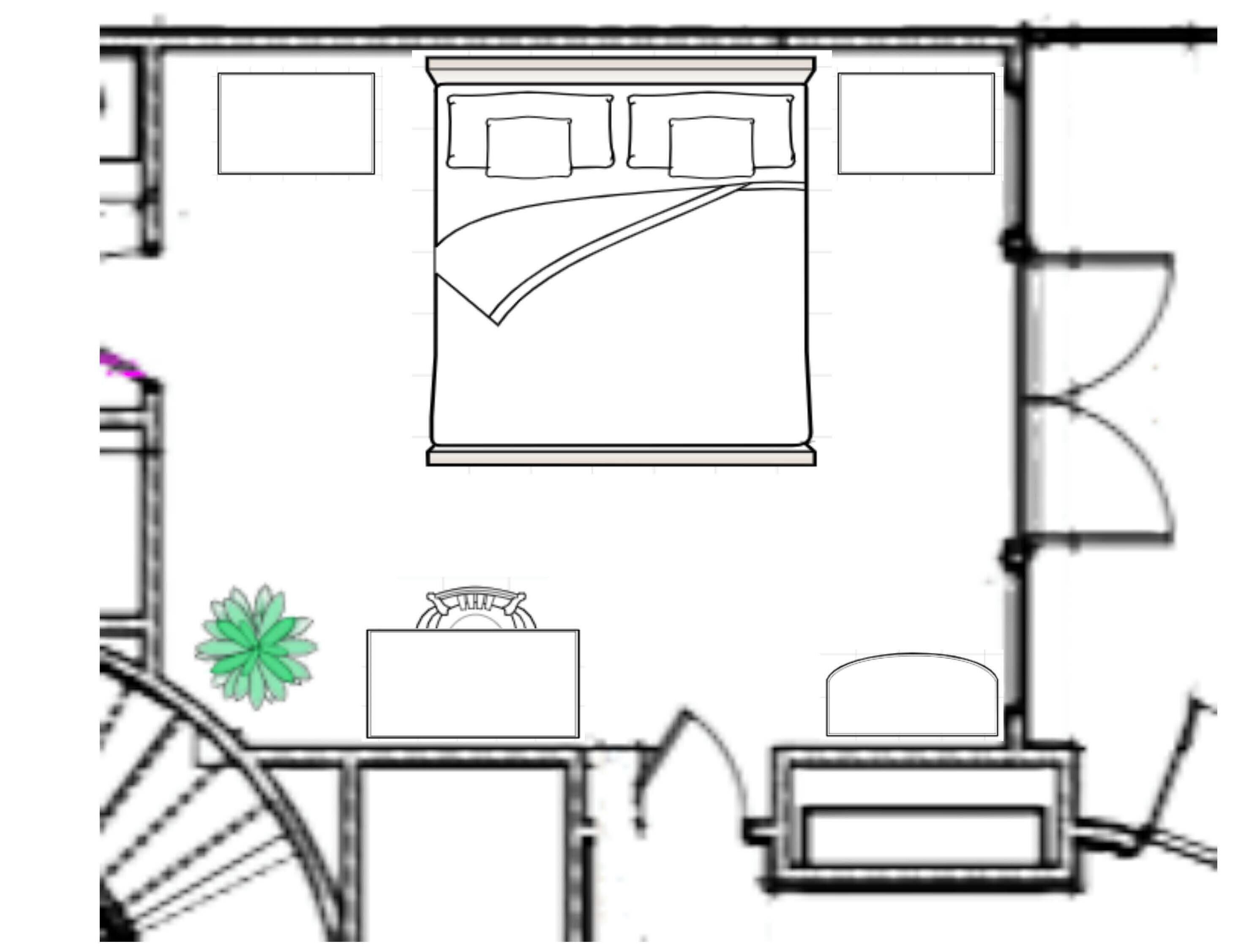 Un dormitorio con una cama, una mesita de noche y una silla.