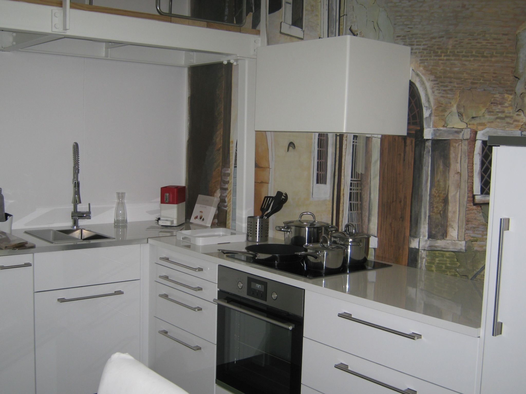 Fridge, microwave, oven, cookware/dishes/utensils