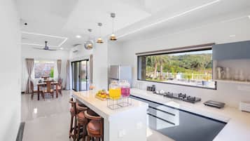 Fridge, microwave, oven, electric kettle