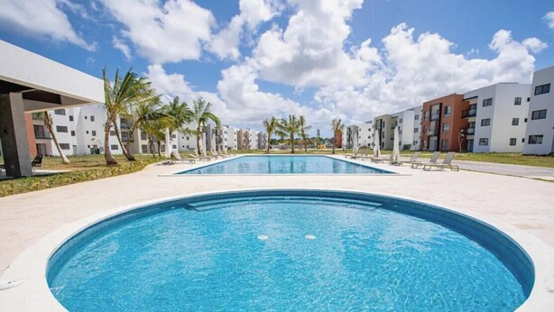 Outdoor pool - Haven Escape  2-bedroom condo with AC and private beach access in Punta Cana (Punta Cana)