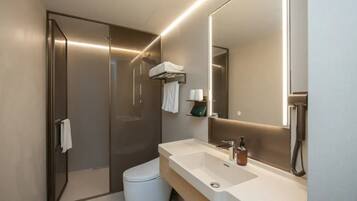 Business Twin Room | Bathroom | Shower, hair dryer, towels, soap