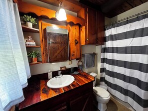 Douche, sèche-cheveux, serviettes fournies, savon