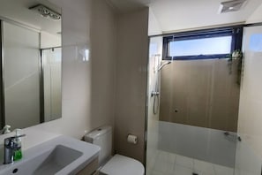 Shower, hair dryer, towels - North-Facing Apartment with Telstra Tower Views (Lyons)