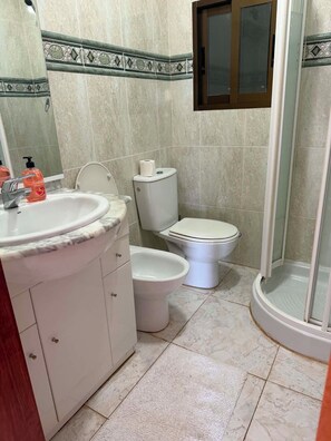 Ducha, secador de pelo, bidet, toallas