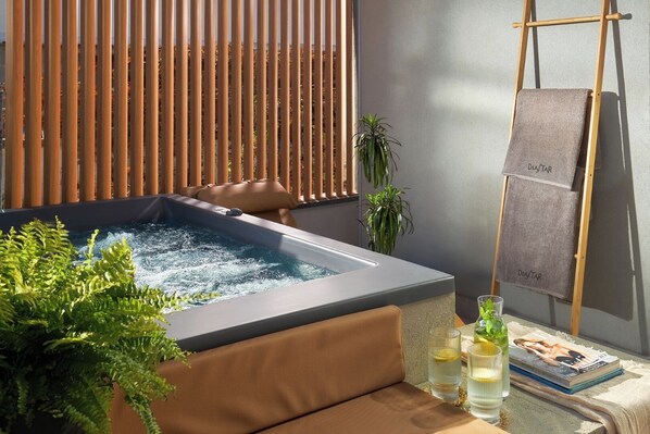 Outdoor spa tub - Diastar Luxury Suites New with Terrace A1 (Xeropotamos)