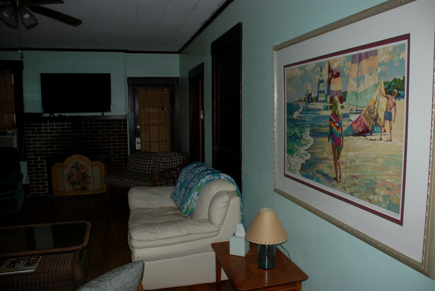 TV, fireplace