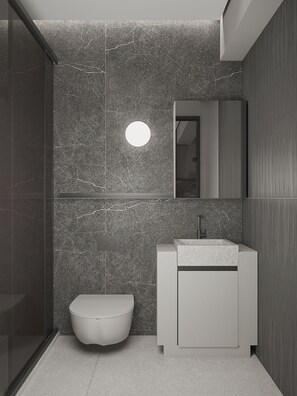 Shower, hair dryer, bidet, towels - Mountains Meet the Sea Penthouse Suite (Chania)
