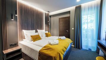 Standard Double Room, Balcony, Mountain View | In-room safe, desk, laptop workspace, blackout drapes