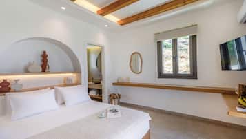 Departamento, baño privado, vista al mar | Espacio para trabajar con laptop, wifi gratis y ropa de cama