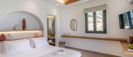 Departamento, baño privado, vista al mar | Espacio para trabajar con laptop, wifi gratis y ropa de cama