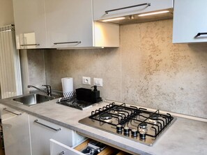 Kühlschrank, Ofen, Wasserkocher, Kochgeschirr/Geschirr/Besteck