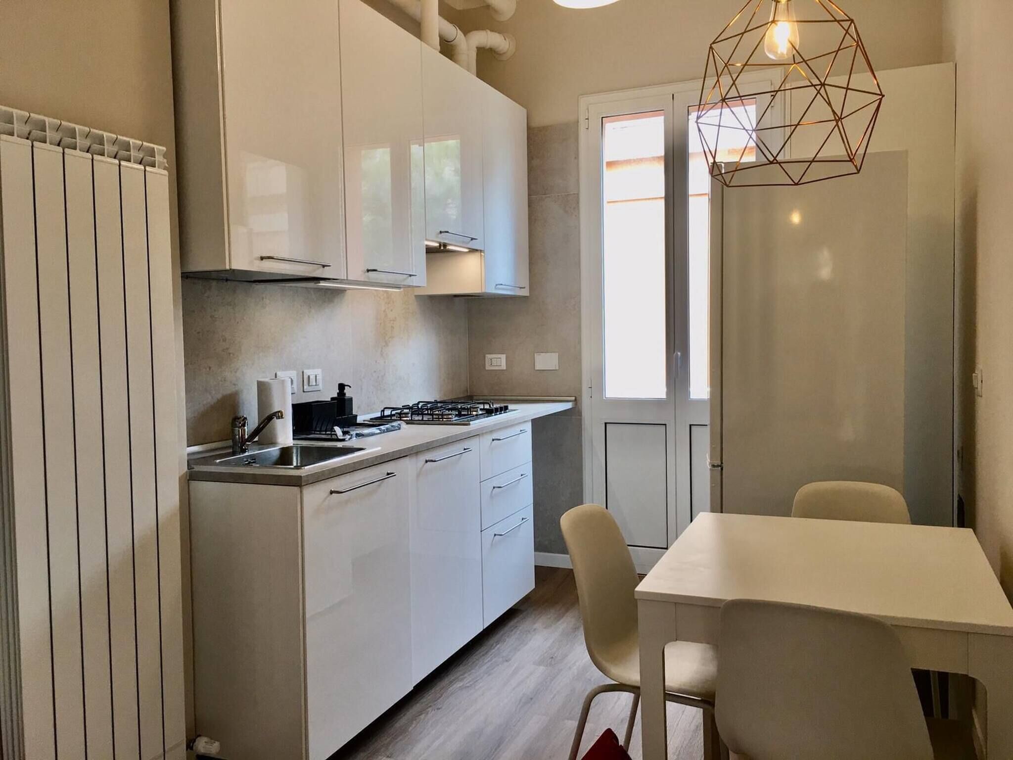 Fridge, oven, electric kettle, cookware/dishes/utensils