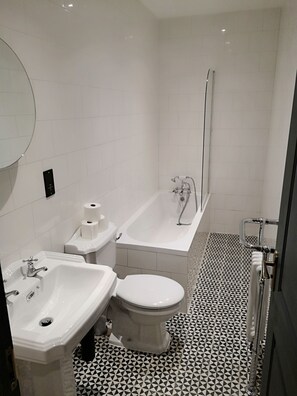 Hair dryer, towels, toilet paper