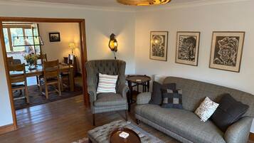 Fireplace, books, music library