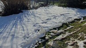 Un paisaje nevado con cielo despejado y luz de sol.