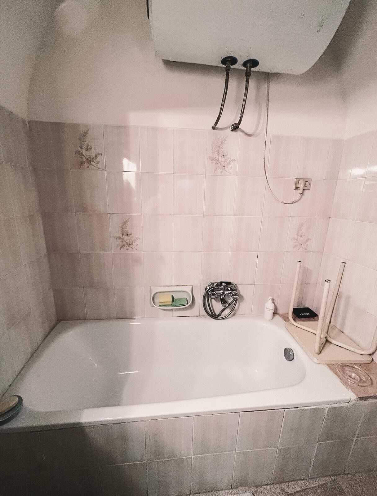 Hair dryer, bidet, towels, soap