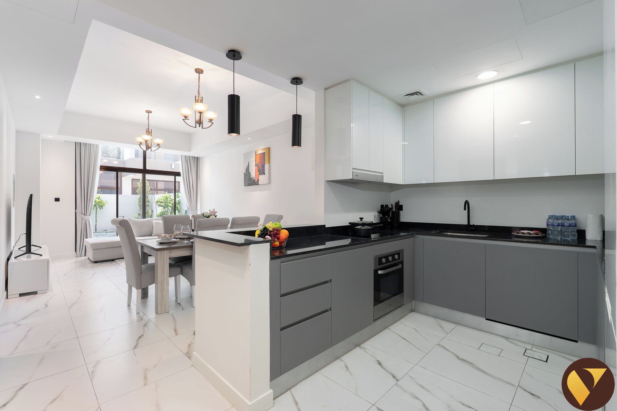 Family Villa, Garden View | Private kitchen | Electric kettle, toaster, freezer, dining tables