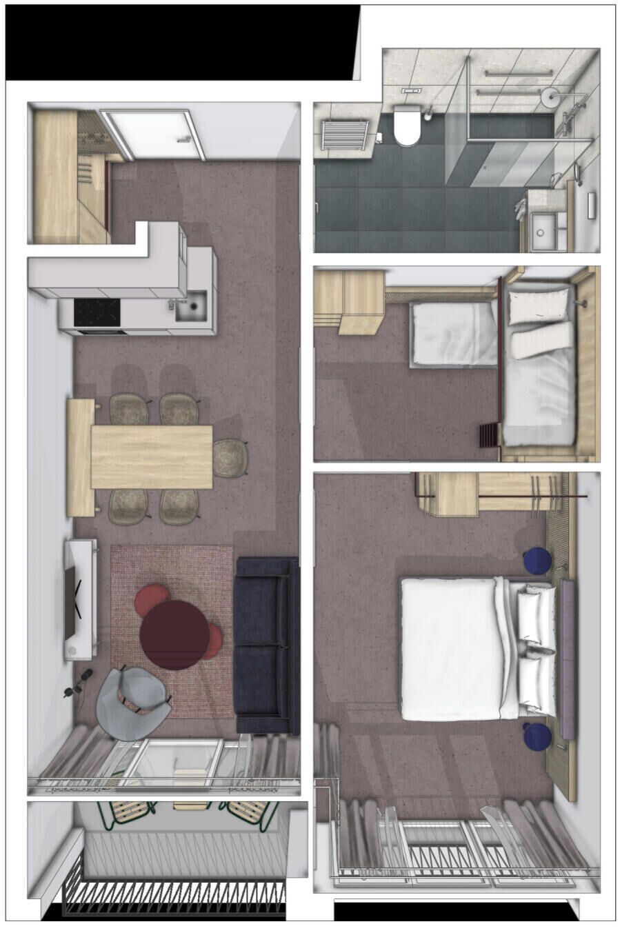 Une chambre d’hôtel comprenant un lit, un bureau, une chaise, une petite table et une salle de bain.