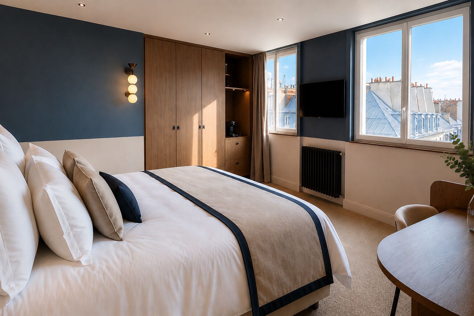 Deluxe Room, City View | Premium bedding, in-room safe, desk, laptop workspace
